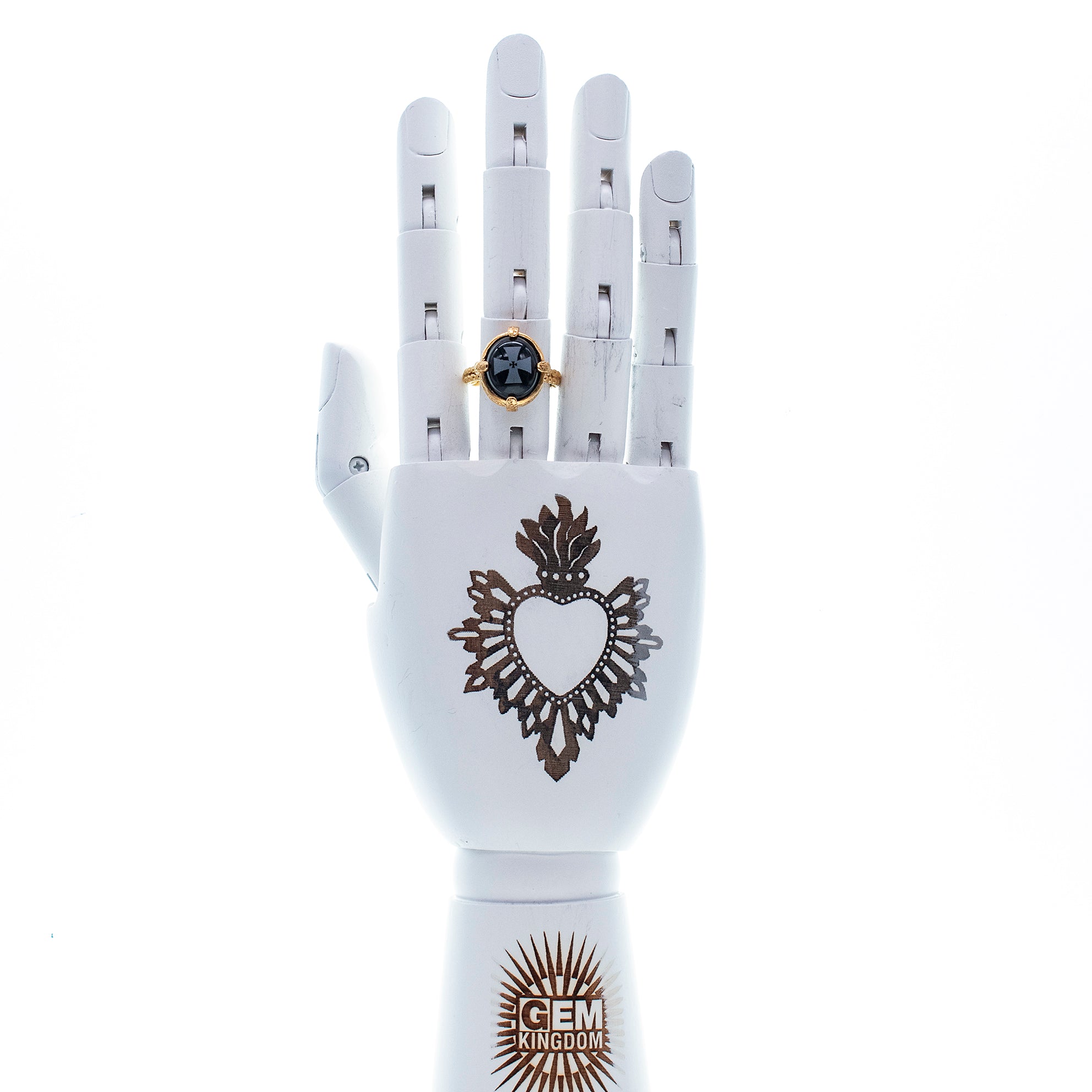 Black Onyx Maltese Cross Ring – Gold Plated – Gem Kingdom