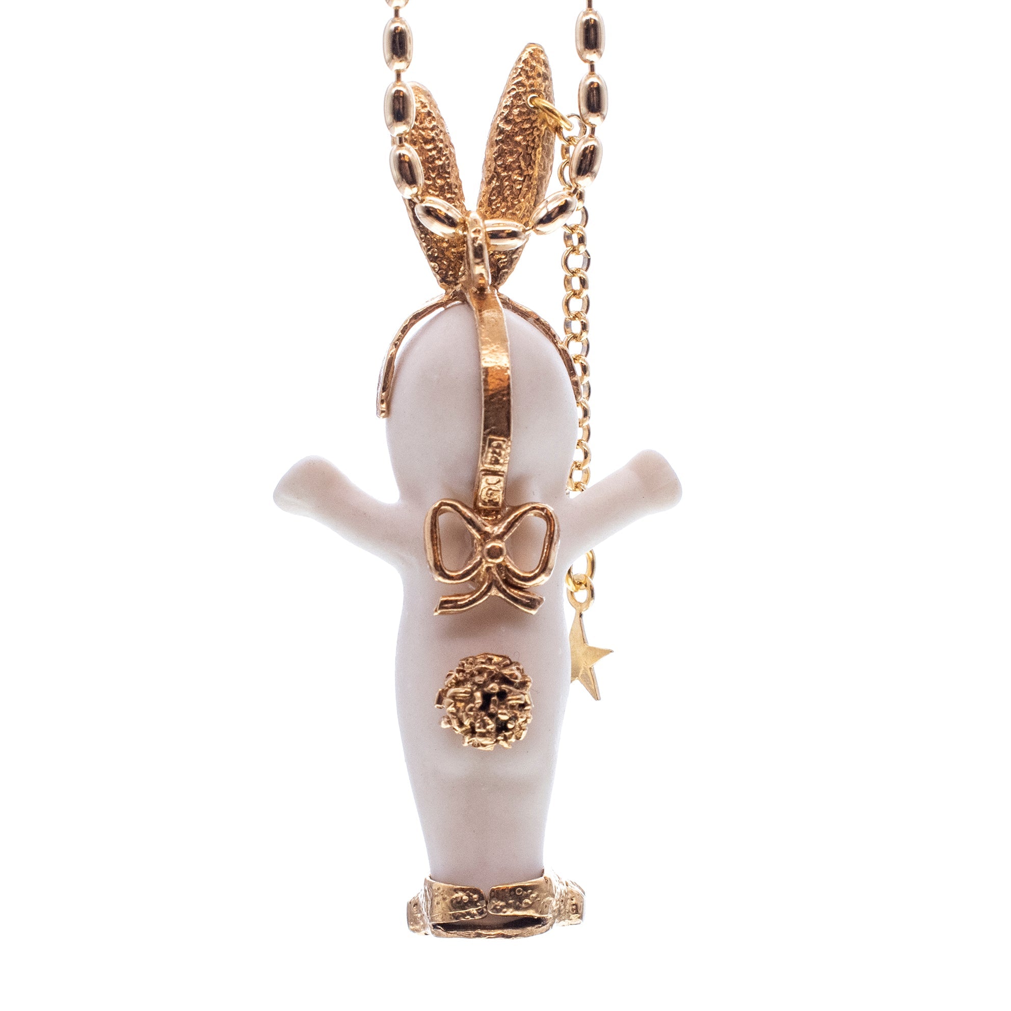 Rebel Rabbit White And Gold Necklace – Gold Plated – Gem Kingdom
