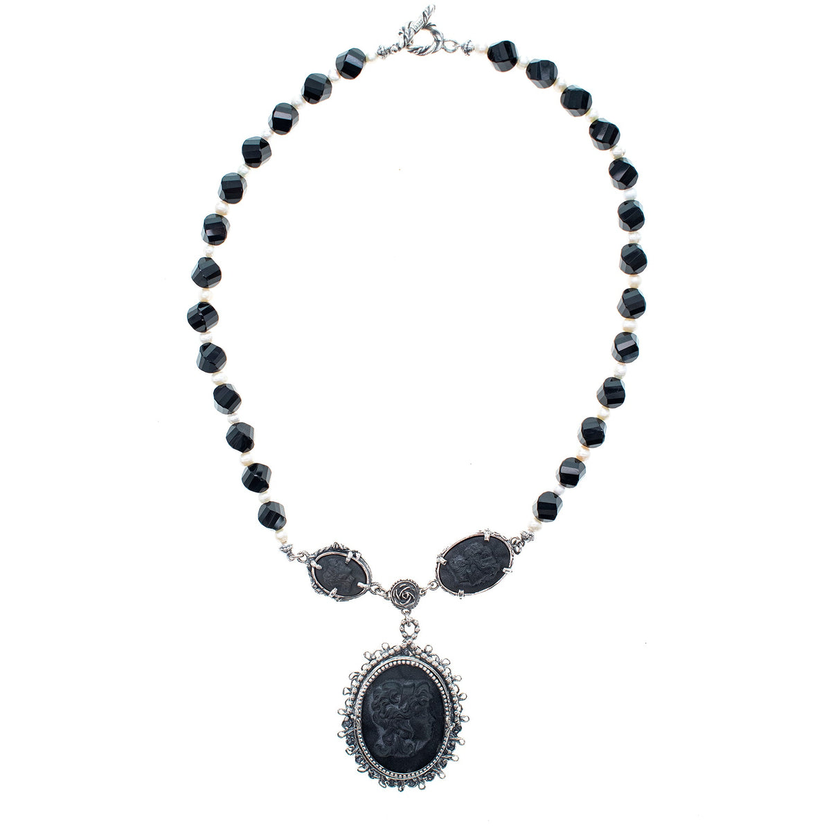 Black Cameo Necklace – Sterling Silver – Gem Kingdom