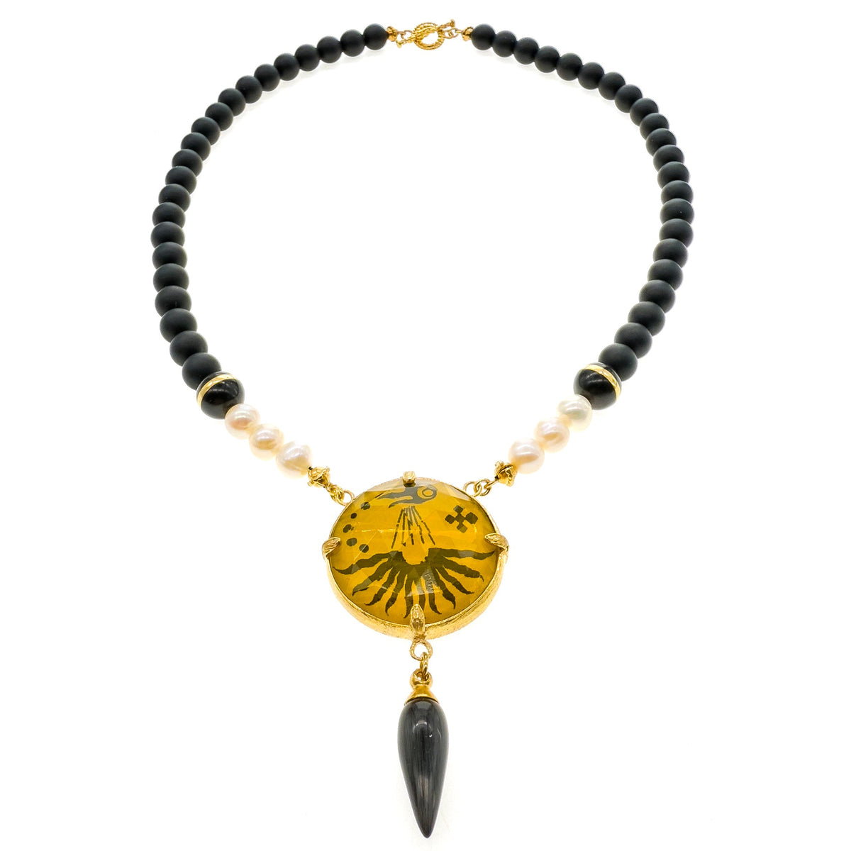 Black And Yellow Crystal Necklace – Gold Plated – Gem Kingdom
