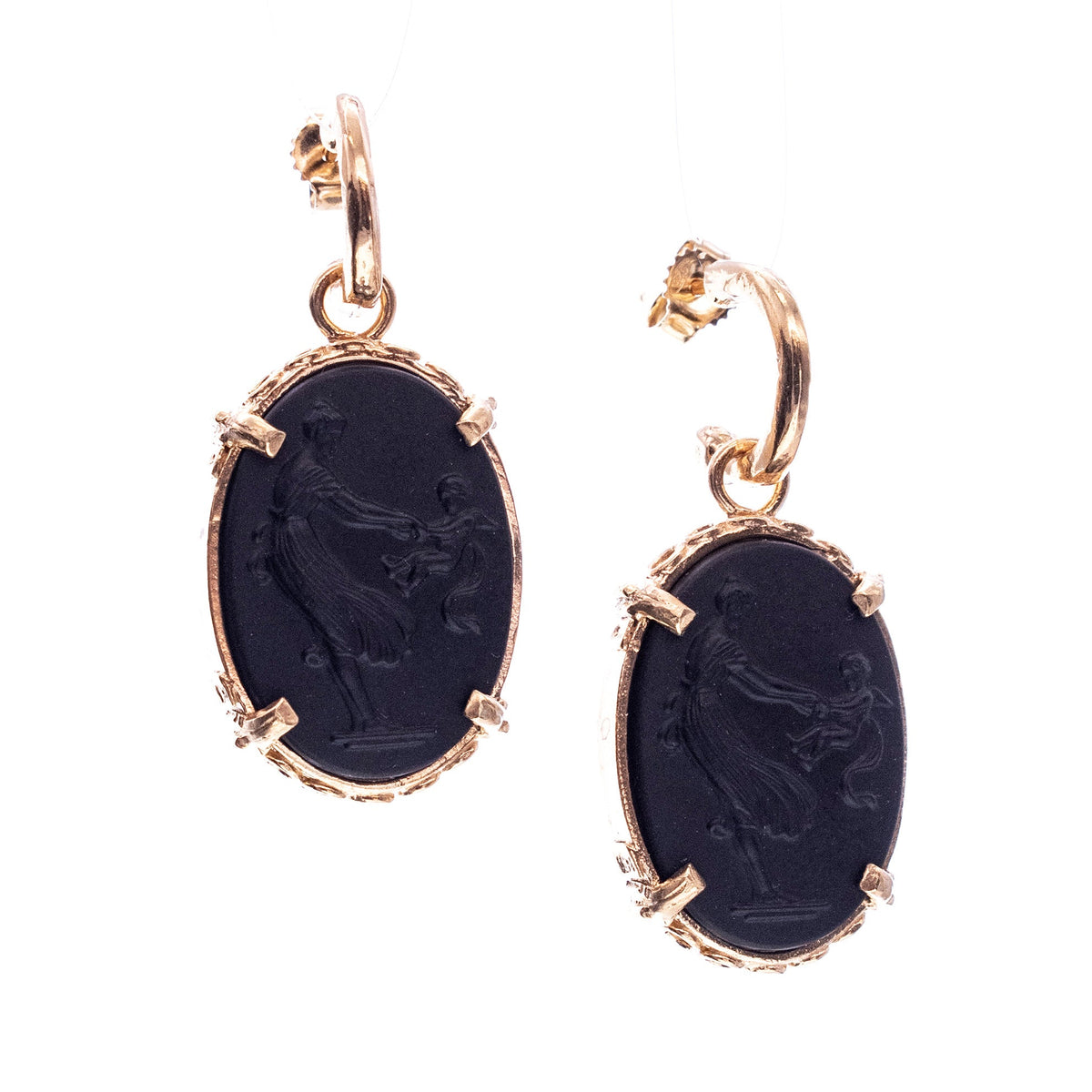 Black Cameo Earrings – 18k Gold Plated – Gem Kingdom