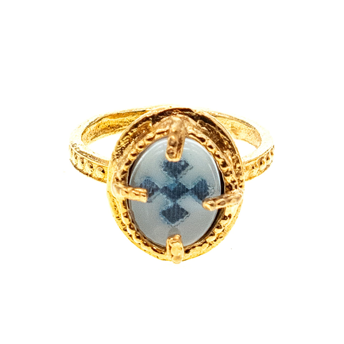 Glow In The Dark Kruis Ring Blauw – Verguld – Gem Kingdom