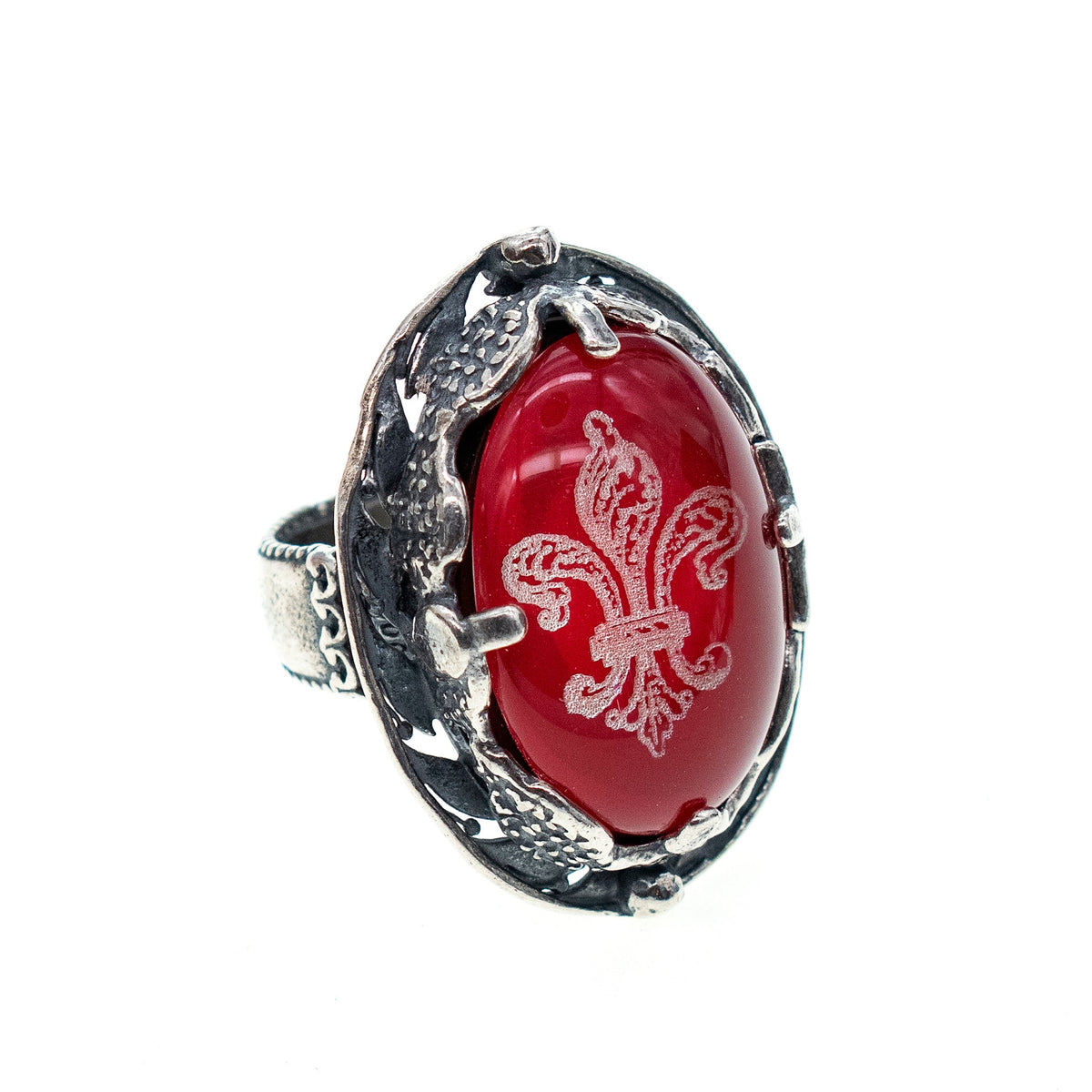 Rode Fleur-De-Lis Ring – Sterling Zilver – Gem Kingdom