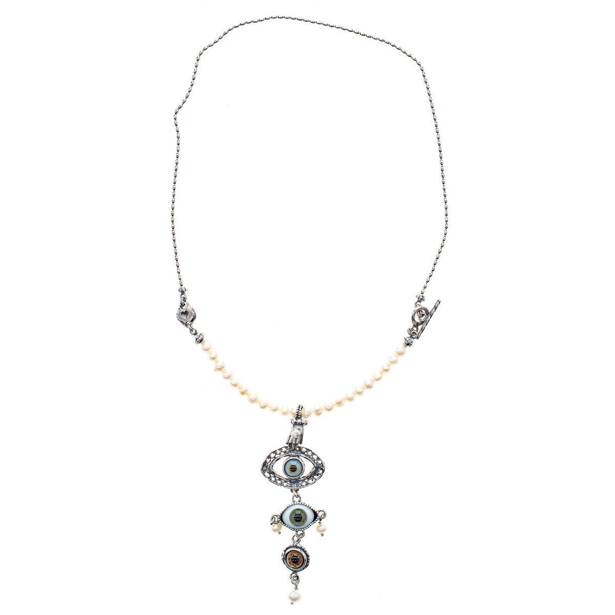 Eye Love You Multi Eye Pearl Necklace – Sterling Silver – Gem Kingdom