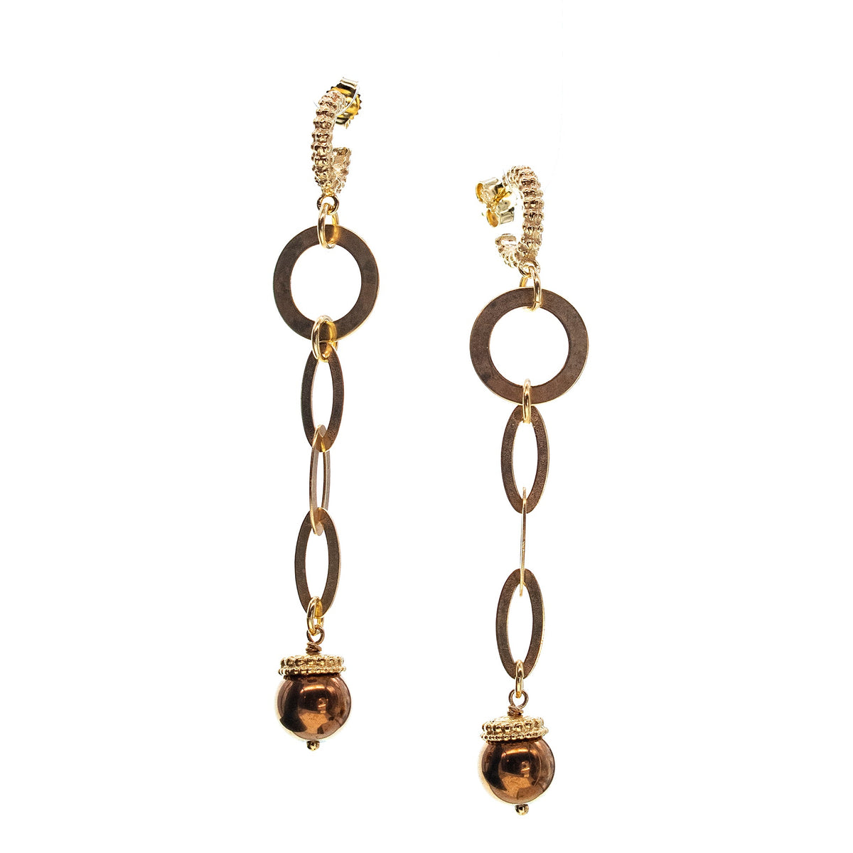 Brown Hematite Drop Earrings – Gold Plated – Gem Kingdom