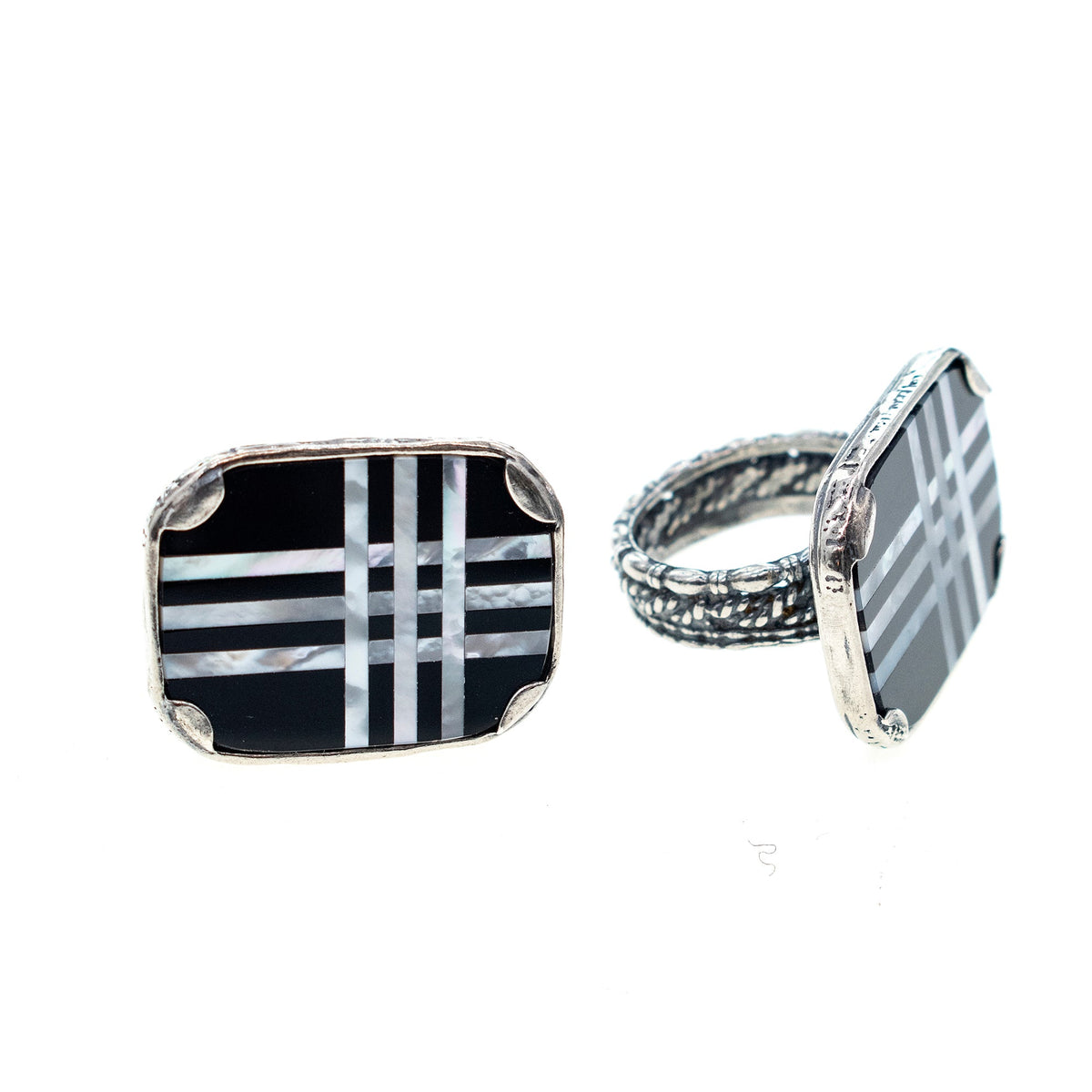 Black And White Plaid Ring – Sterling Silver – Gem Kingdom