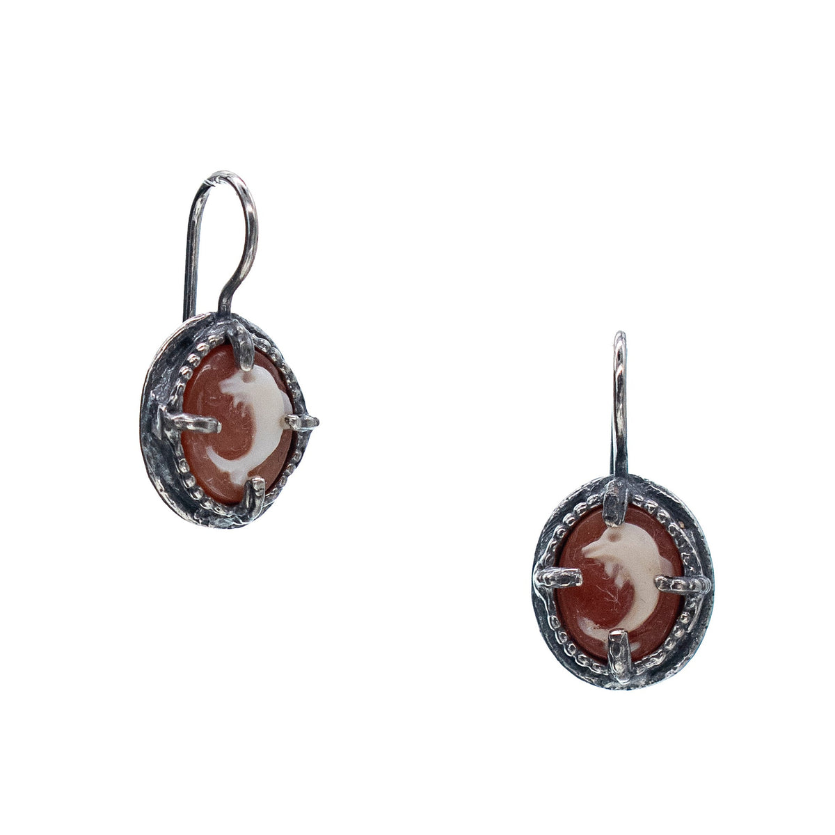 Dolphin Cameo Earrings Red – Sterling Silver – Gem Kingdom