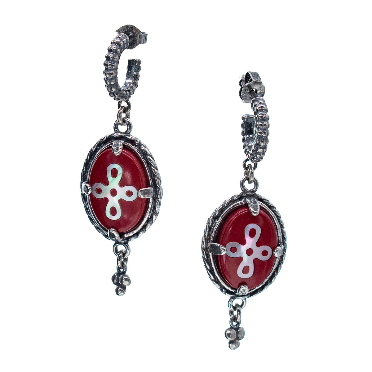 Cross Earrings Red – Sterling Silver – Gem Kingdom