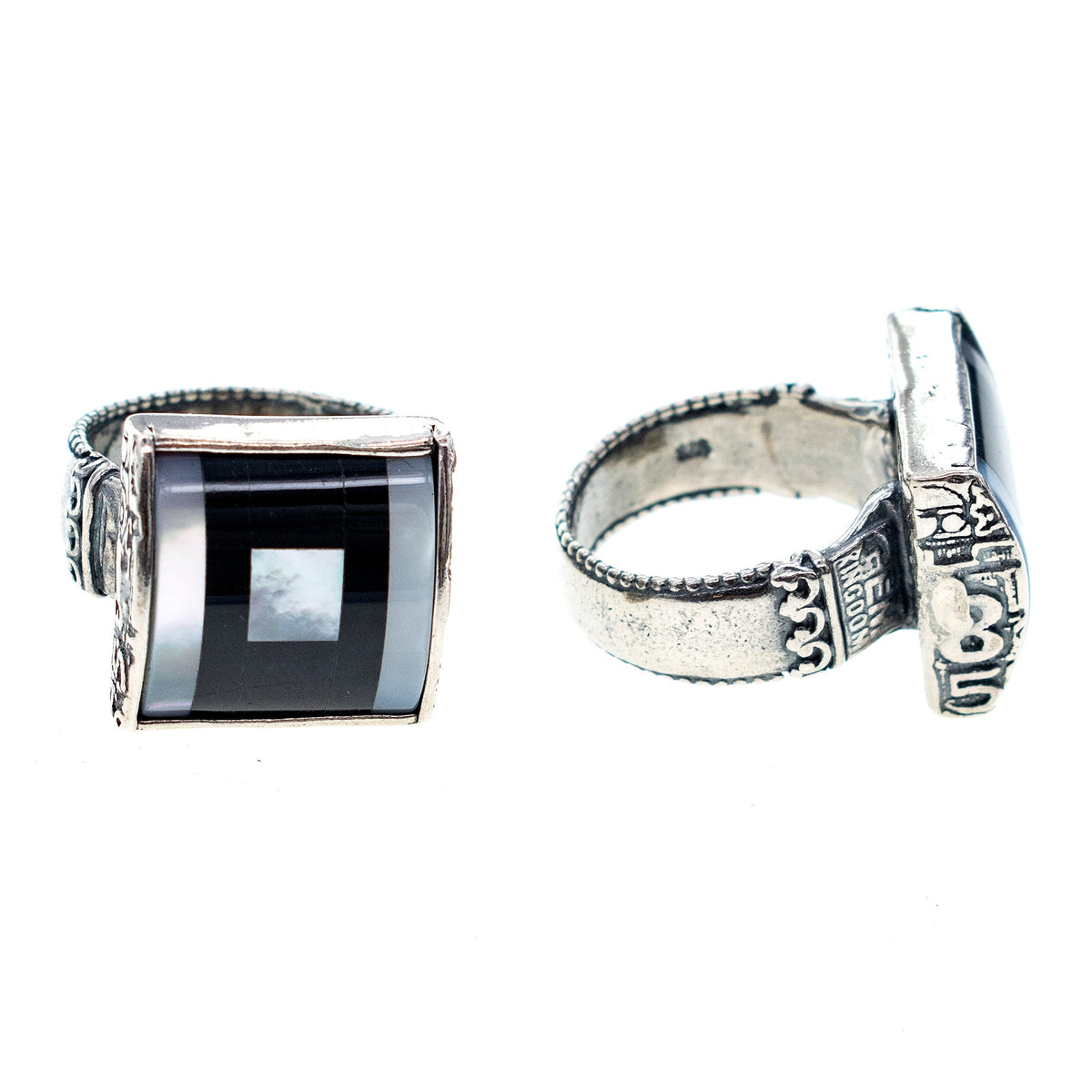 Black And White Square Ring – Sterling Silver – Gem Kingdom