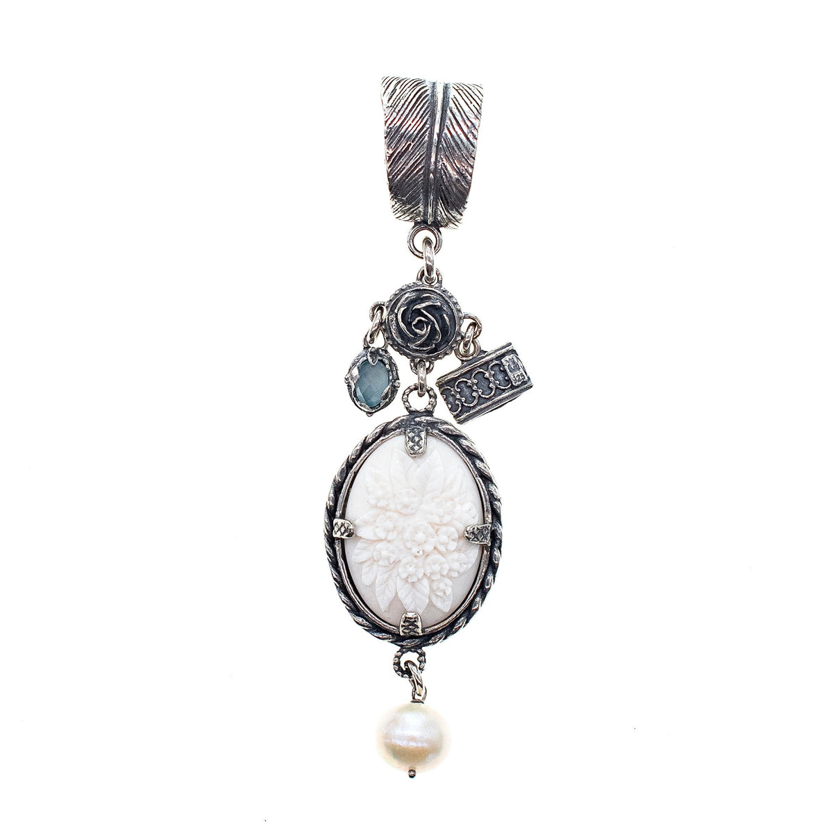 White Flower Cameo Pendant – Sterling Silver – Gem Kingdom