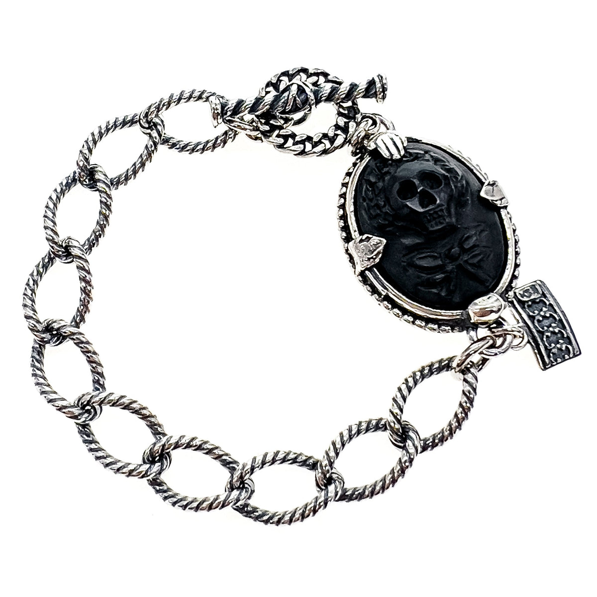 Rebel Rebel Skull Camee Armband Zwart – Sterling Zilver – Gem Kingdom