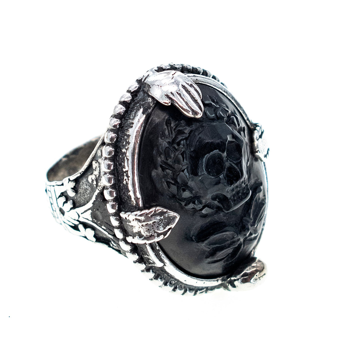 Black Cameo Ring – Sterling Silver – Gem Kingdom