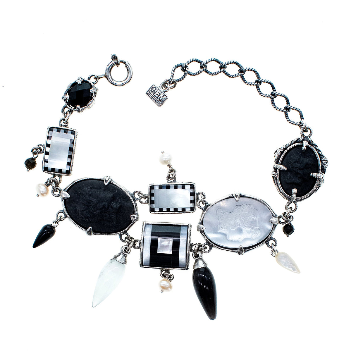 Black And White Cameo Bracelet – Sterling Silver – Gem Kingdom