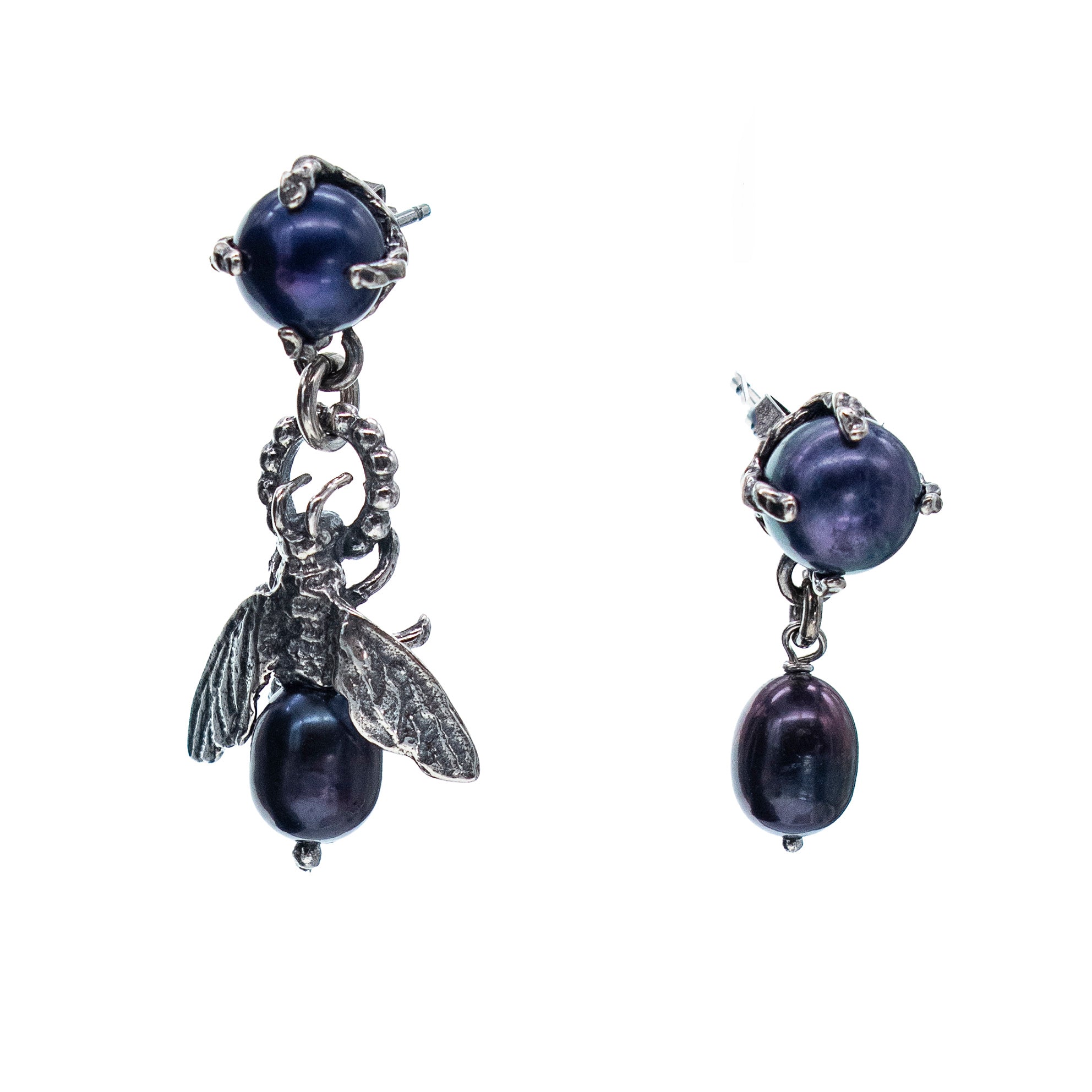 Bee My Honey Earrings Black – Sterling Silver – Gem Kingdom