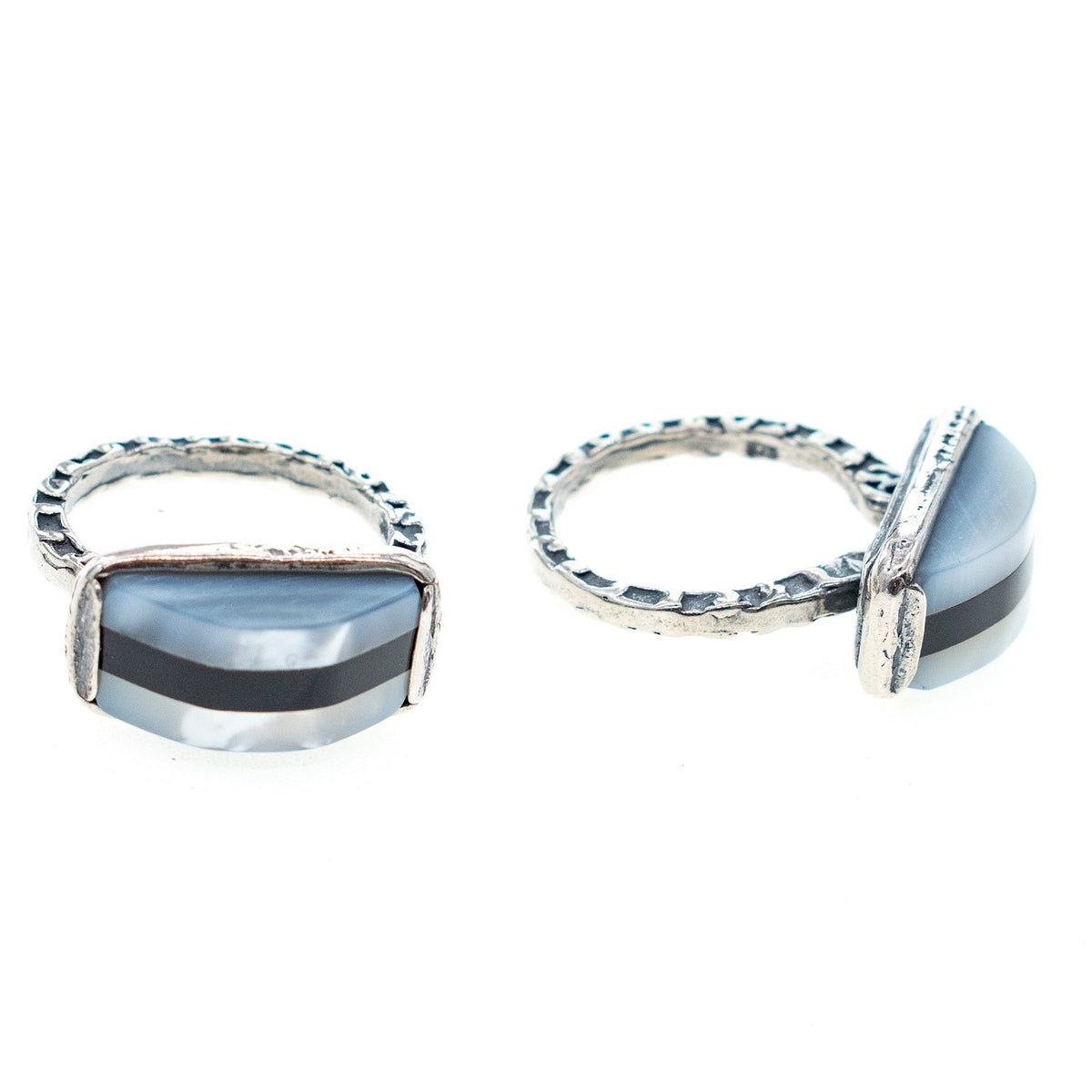 Zwart-Witte Streep Ring – Sterling Zilver – Gem Kingdom