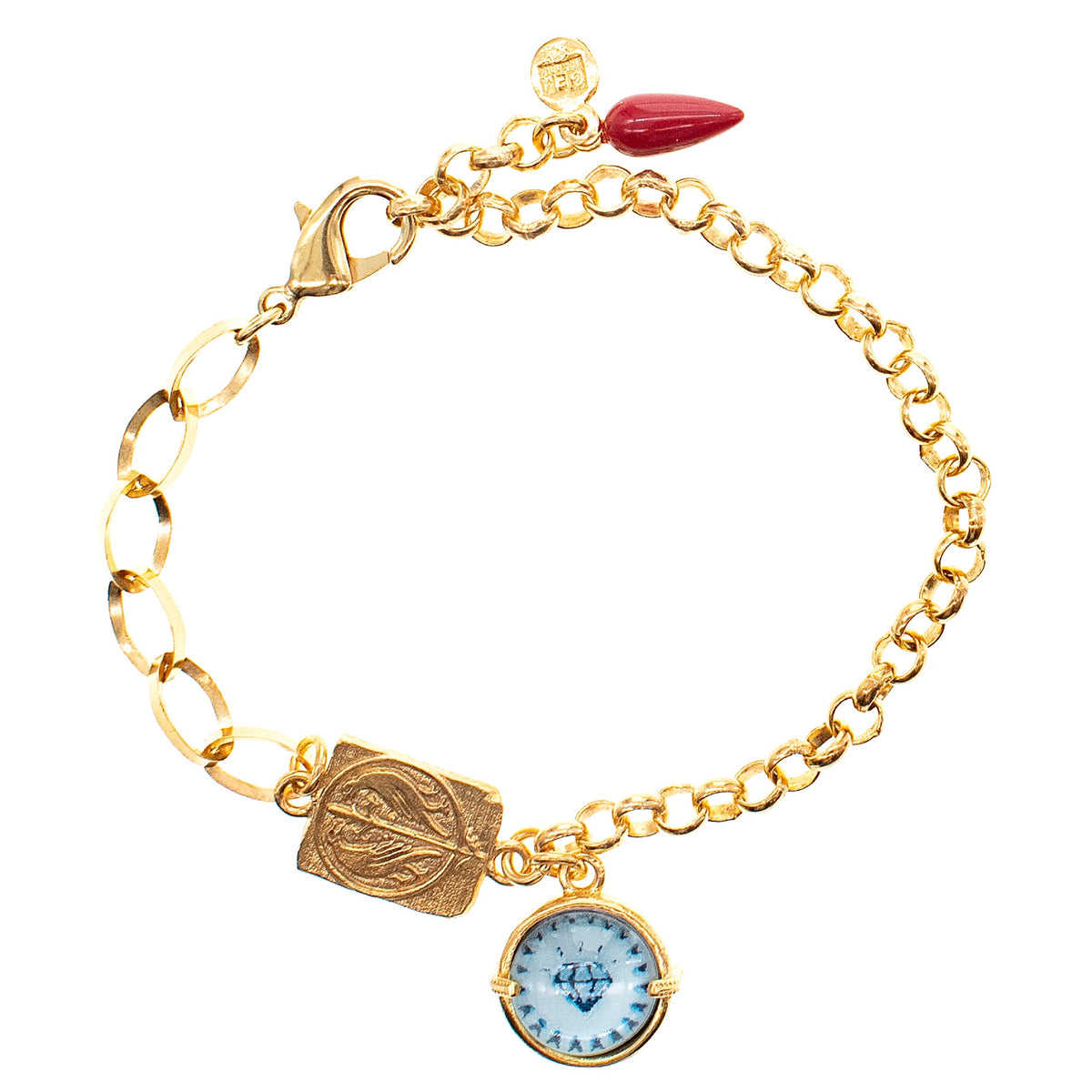 Blue Crystal & Coral Charm Bracelet – Gold Plated – Gem Kingdom
