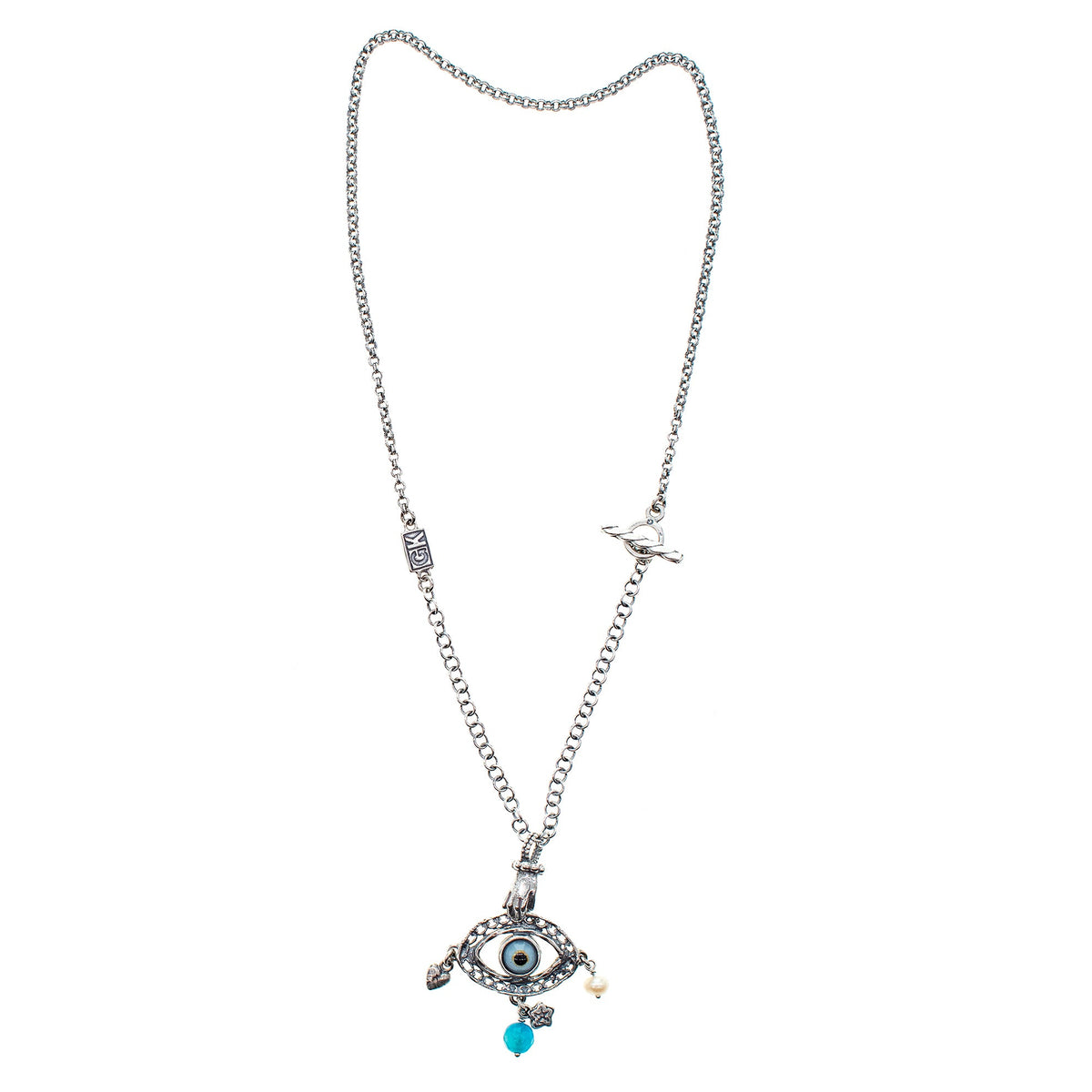 Eye Love You Blue Eye Agate Pearl Necklace – Sterling Silver – Gem Kingdom