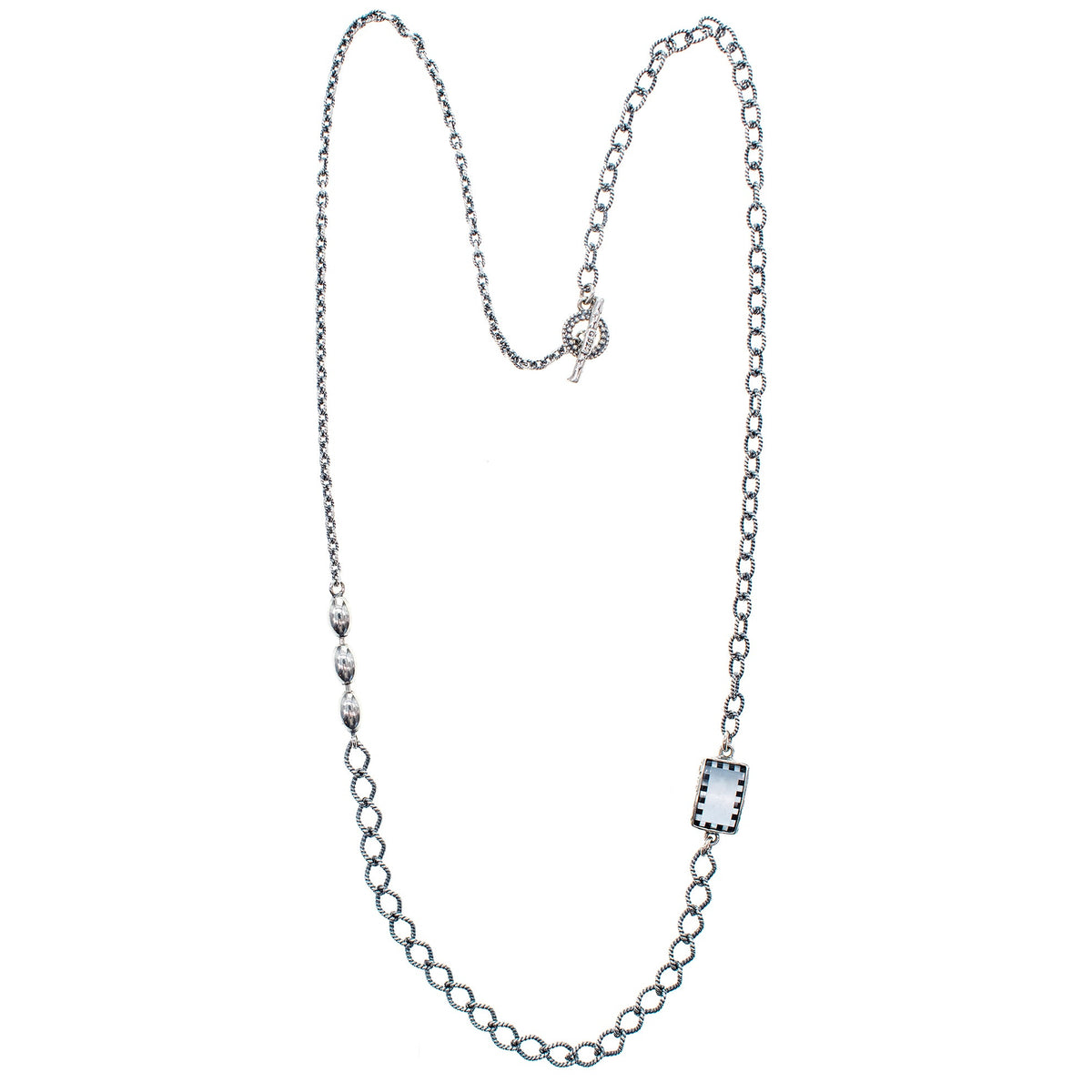 Zwart-Witte Inleg Schakelketting – Sterling Zilver – Gem Kingdom