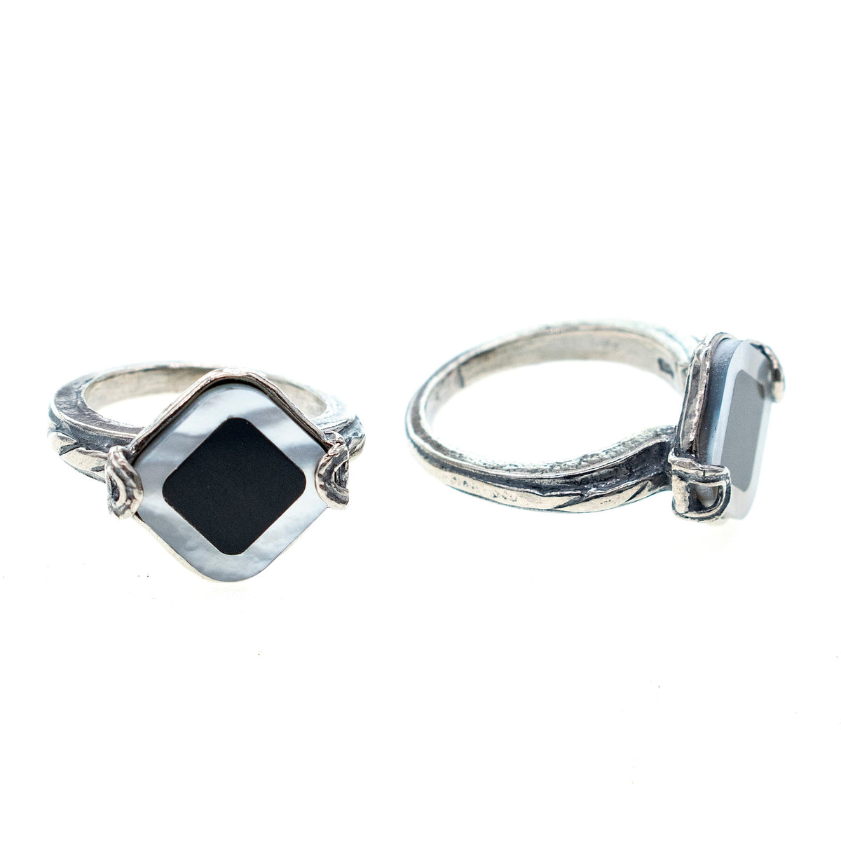 Black And White Rhombus Ring – Sterling Silver – Gem Kingdom