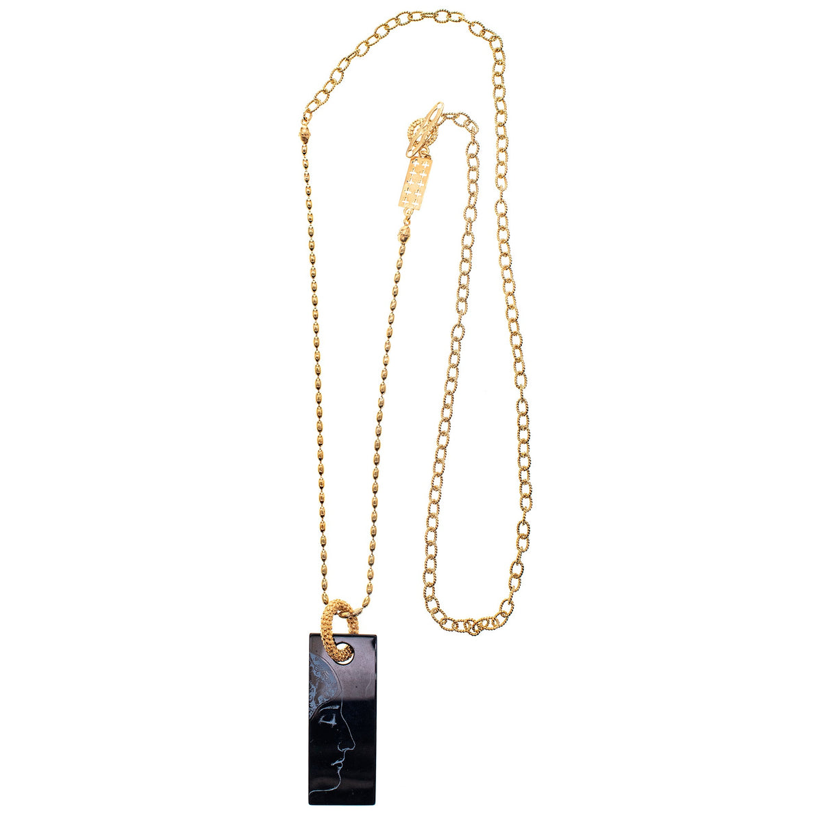 Face And Spiral Necklace Black – 18k Gold Plated – Gem Kingdom