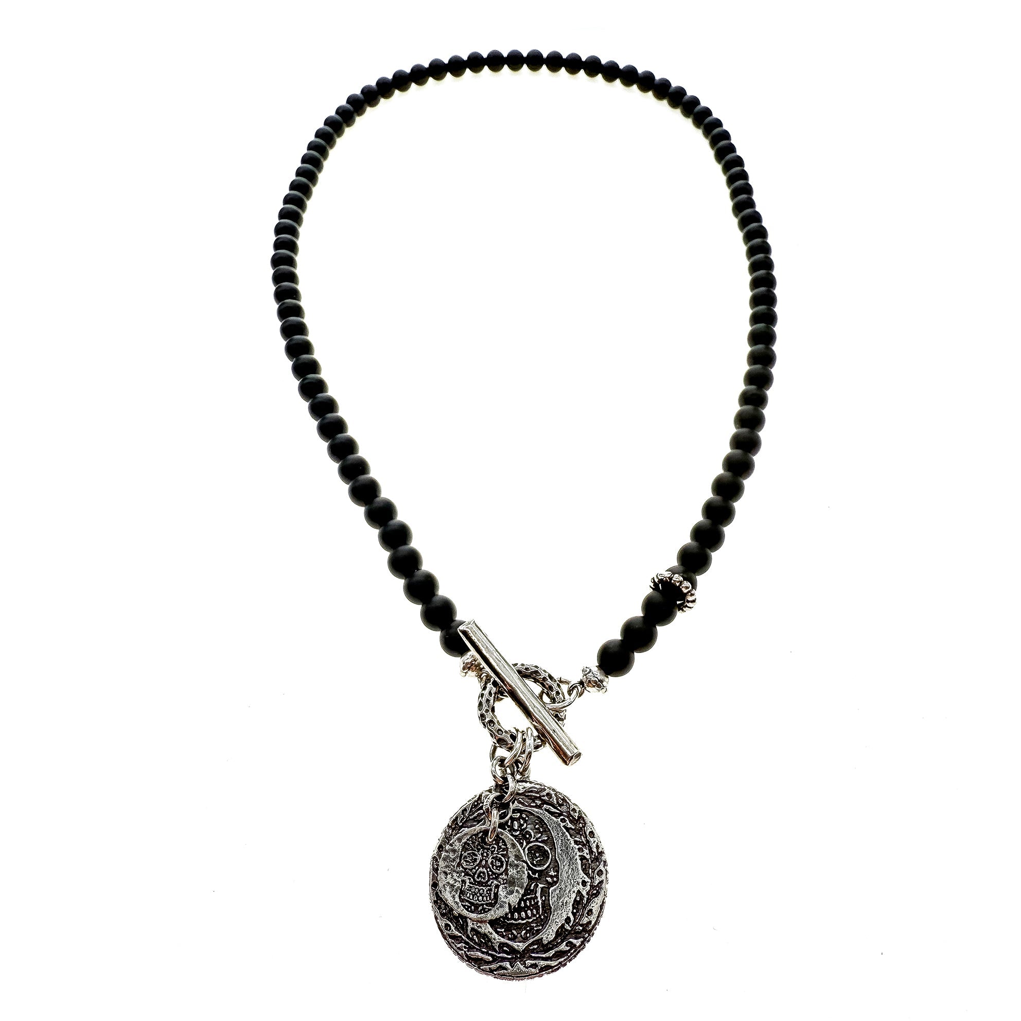 Black Onyx Sugar Skull Coin Necklace – Sterling Silver – Gem Kingdom