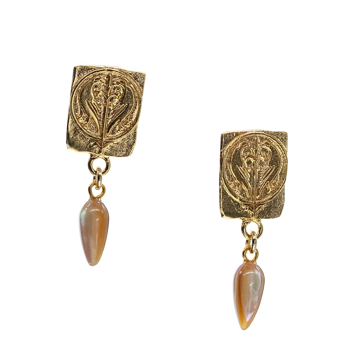 Love Birds Shell Drop Earrings – Gold Plated – Gem Kingdom