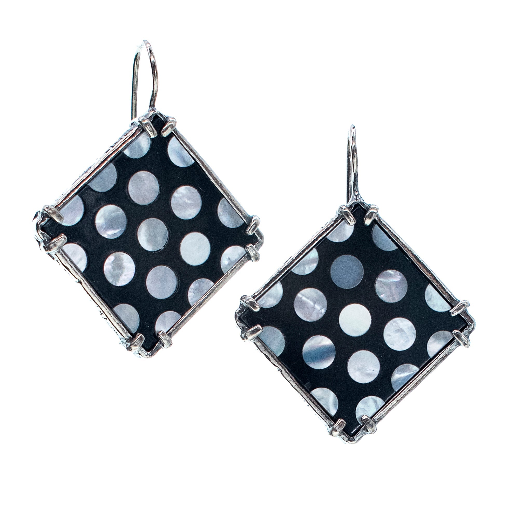 Black And White Polka Dot Earrings – Sterling Silver – Gem Kingdom