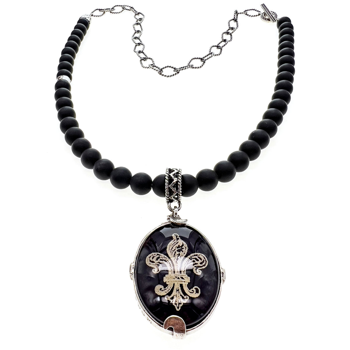 Fleur-De-Lis Necklace Black – Sterling Silver – Gem Kingdom