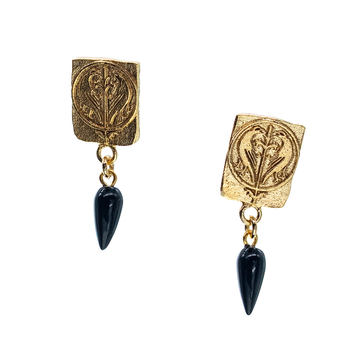 Love Birds Onyx Drop Earrings – Gold Plated – Gem Kingdom
