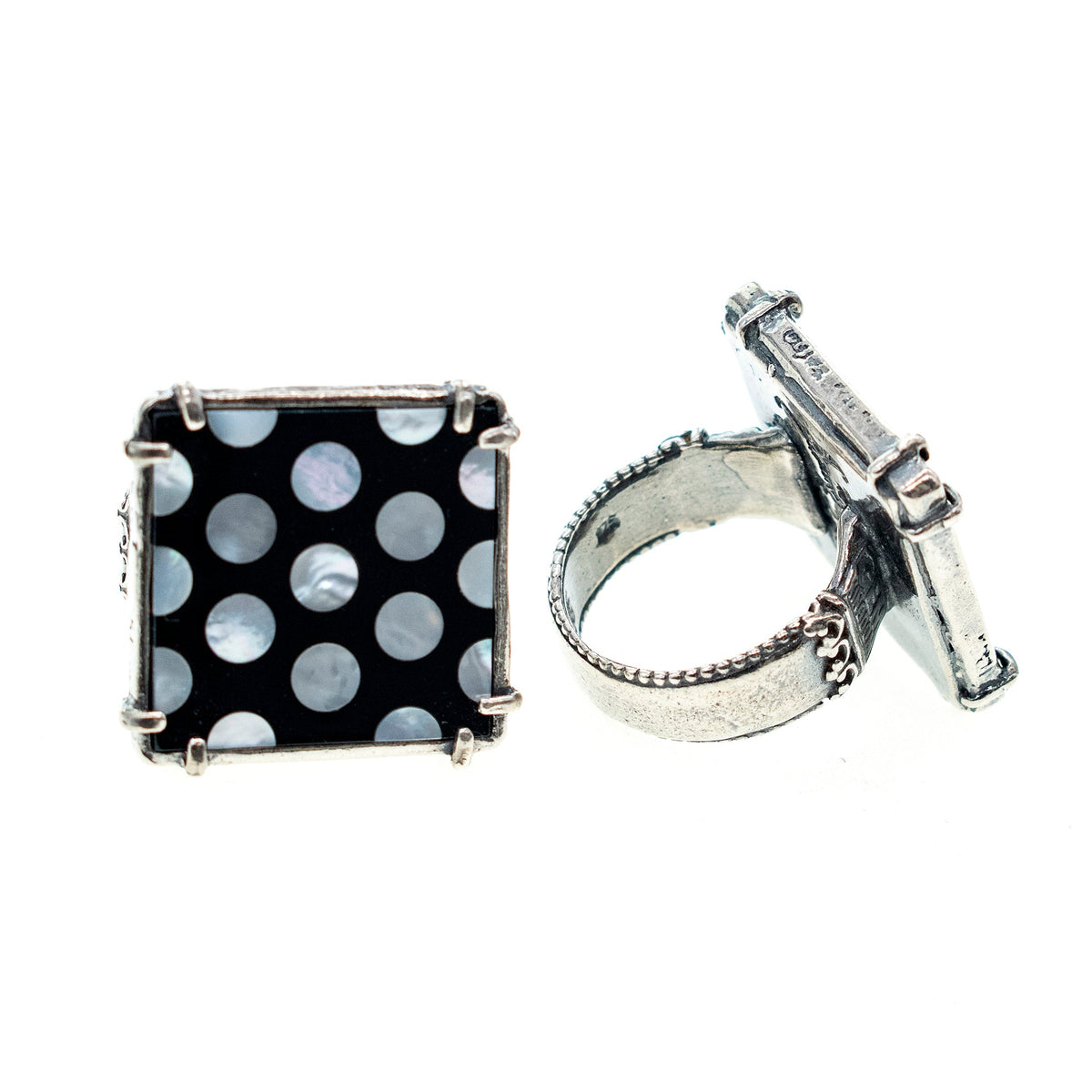 Zwart-Witte Stippen Ring – Sterling Zilver – Gem Kingdom