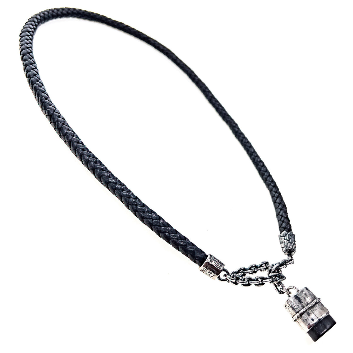 Rebel Rebel Leren Stempel Ketting – Sterling Zilver – Gem Kingdom
