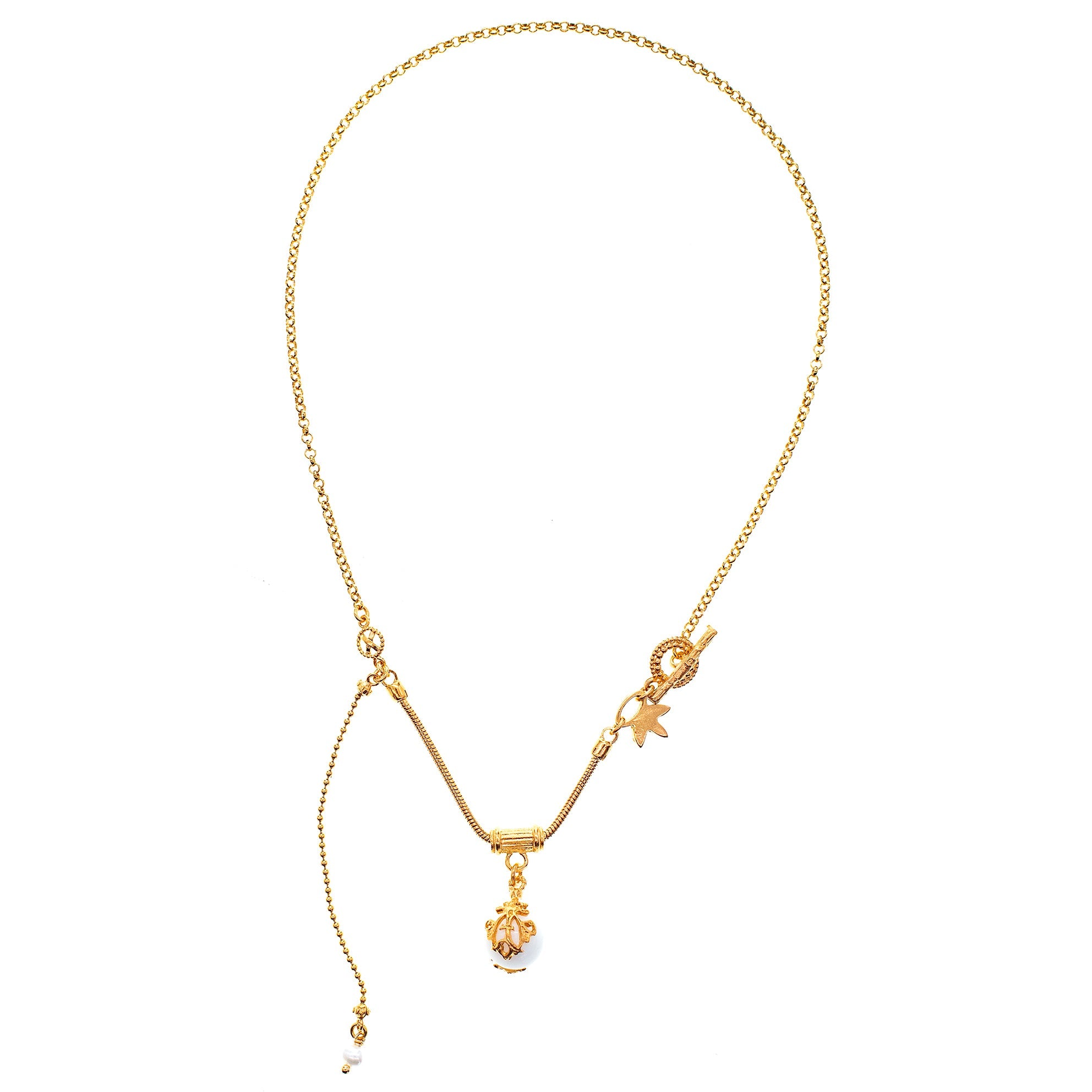 White Orb Charm Necklace – Gold Plated – Gem Kingdom
