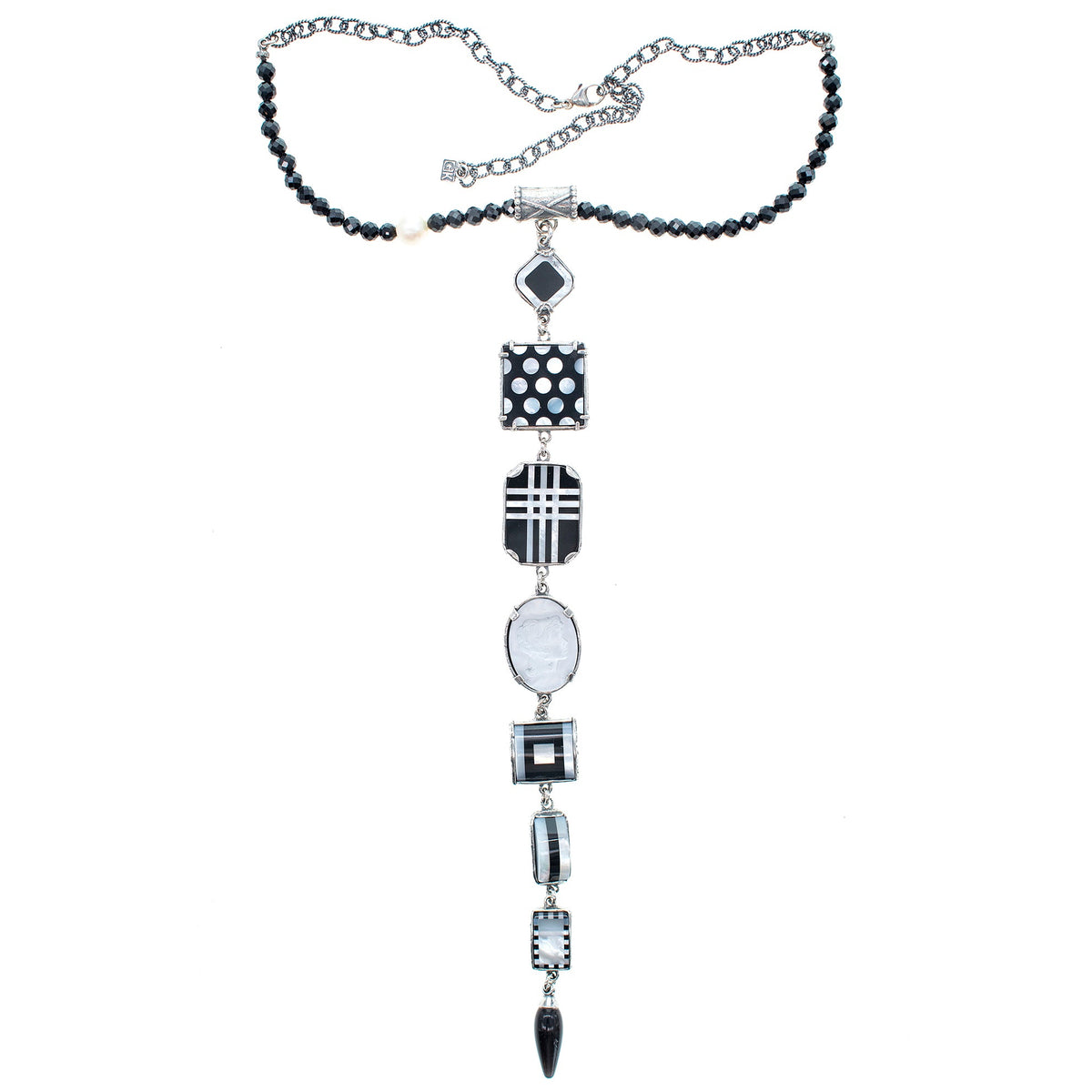 Black And White Geometric Y-Necklace – Sterling Silver – Gem Kingdom