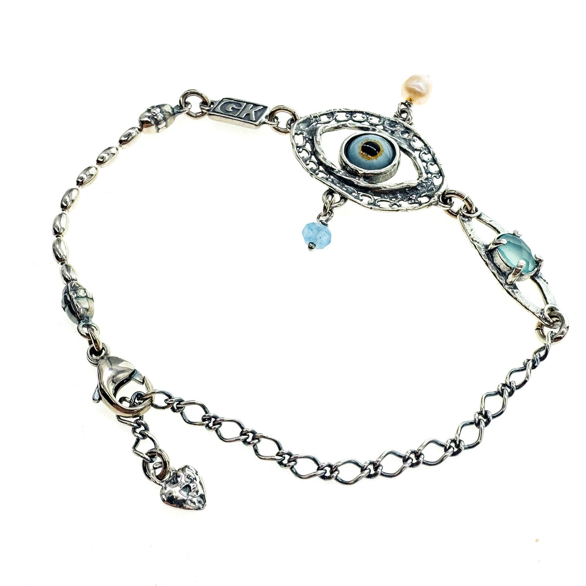 Eye Love You Bracelet Blue Eye Aqua Onyx – Sterling Silver – Gem Kingdom