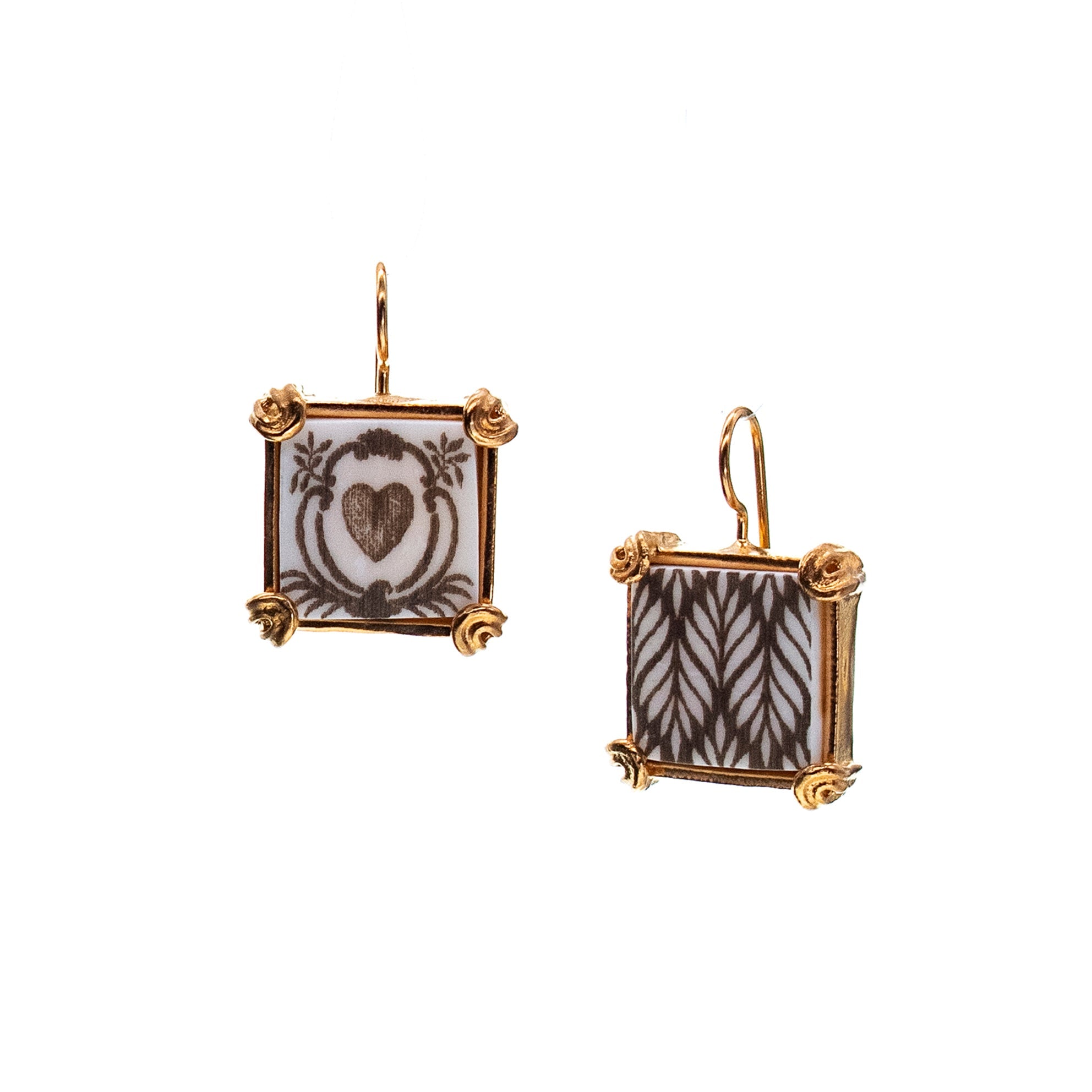 Engraved Bone Square Earrings