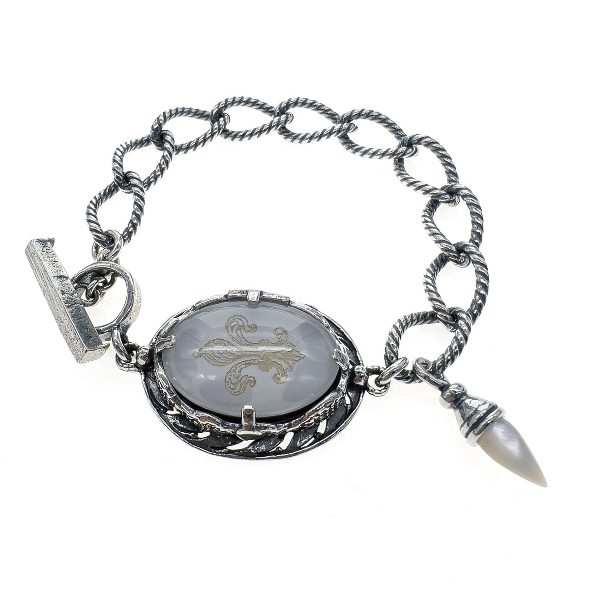 Fleur-De-Lis Intaglio Bracelet White – Sterling Silver – Gem Kingdom